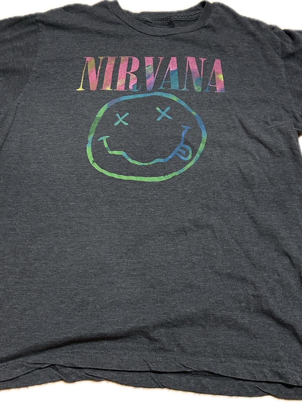 NIRVANA Multicolor Logo Smiley Graphic Tee - Charcoal